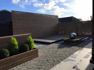 Wood decking in modern Lancashire garden