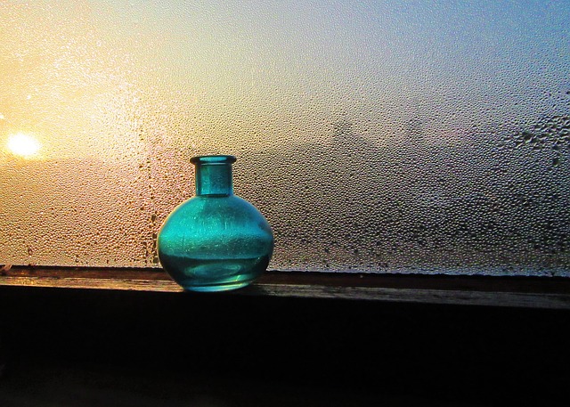 Green bottle with condensated window