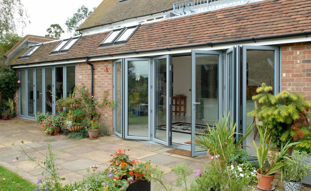 Grey aluminum bifold door