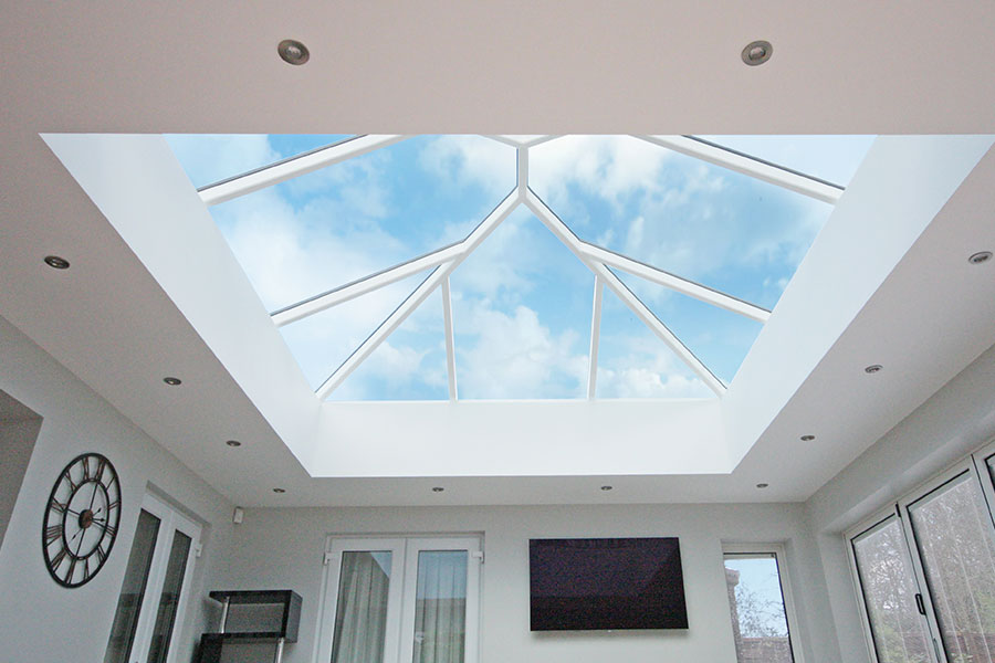 White aluminium roof lantern installation