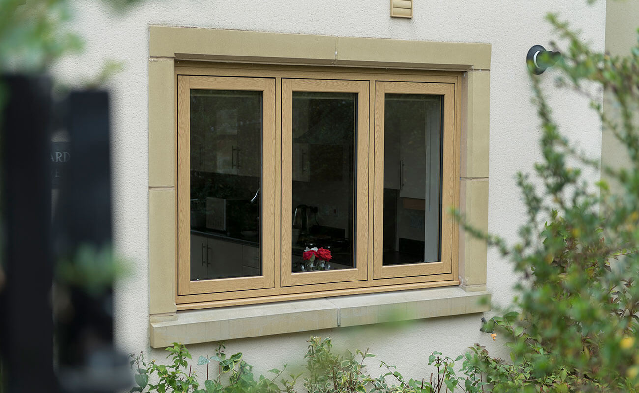 Oak effect flush sash window