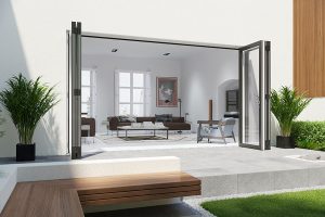 Open aluminium black bifold door