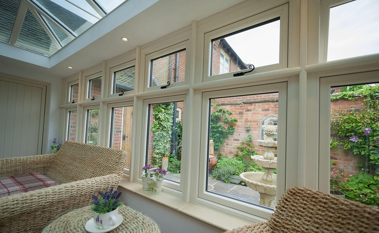 Cream double glazing windows Lancashire from inside