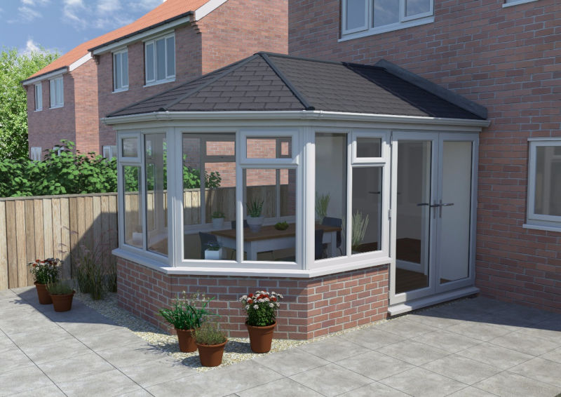 Conservatory white upvc with solid roof