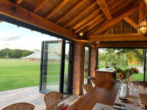 interior shot of open aluminium bifold doors 