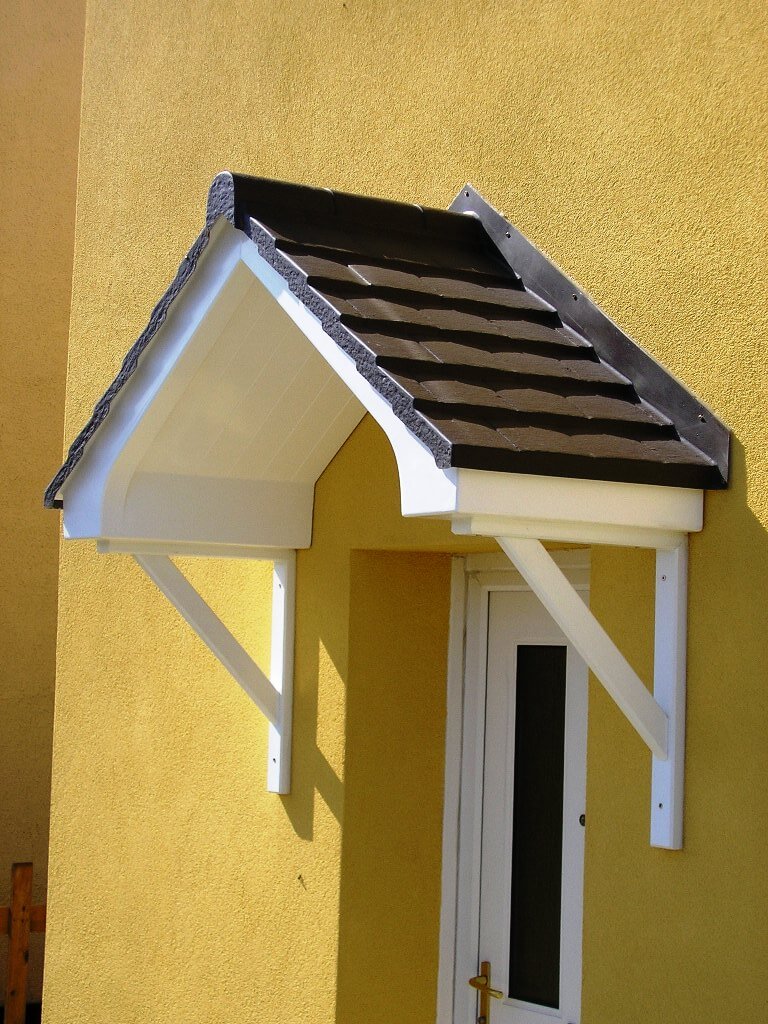 brown tiled porch canopy