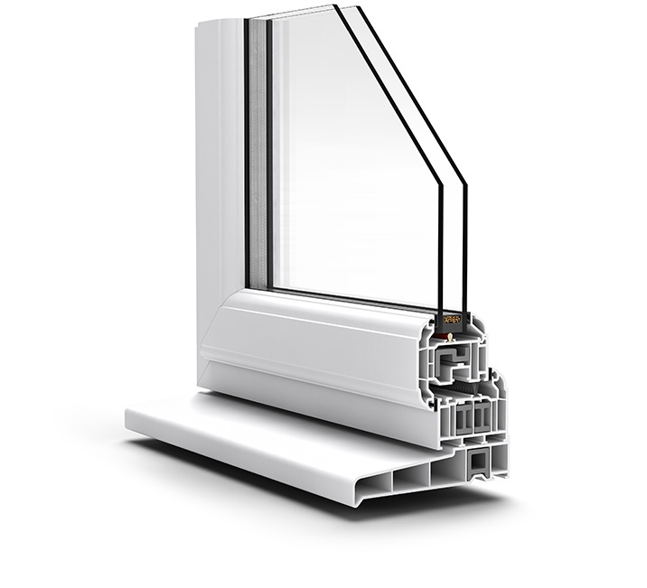 Cross-section of Profile 22 Casement Window with double-glazing and multi-chamber frame for thermal efficiency.