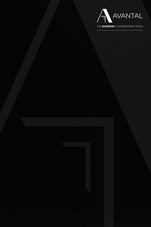 Brochure cover for Avantal featuring a minimalist black design with subtle geometric lines and the brand tagline.