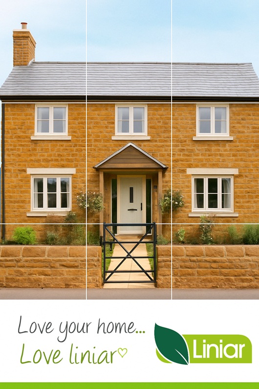 Traditional British home fitted with white Liniar uPVC windows, used in promotional material.